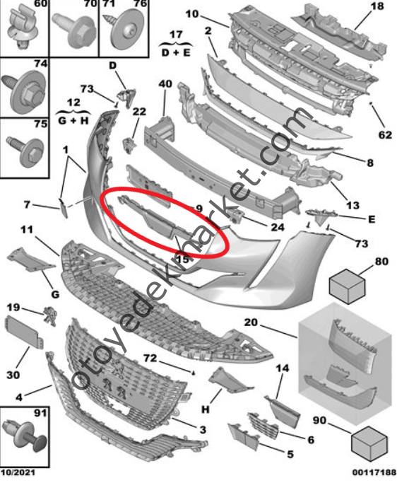 Peugeot 208 (2020-2023) Ön Tampon Izgara Levha Kapağı (Orijinal)