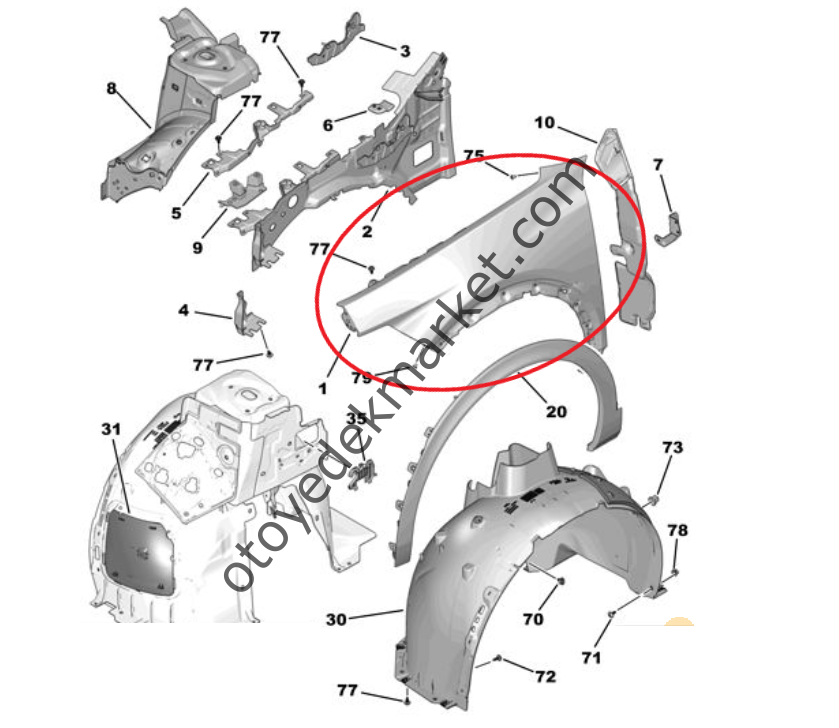 Peugeot 408 (2023-2024) Sol Ön Çamurluk (Orijinal)
