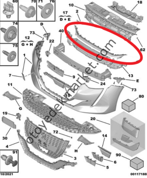 Peugeot 208 (2020-2023) Ön Tampon Üst Plastik Çıtası (Orijinal)