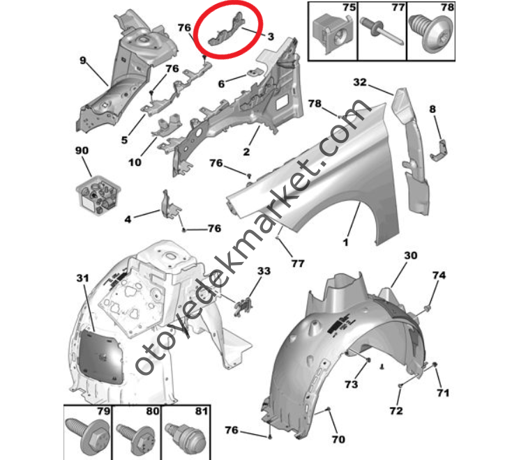 Peugeot 408 (2023-2024) Kaput Sol Menteşe Takviyesi (Orijinal)