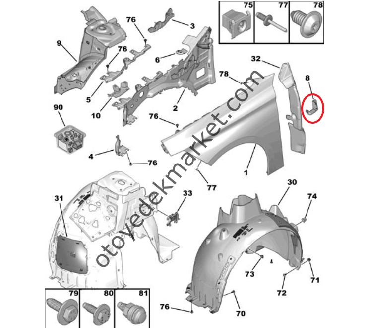 Peugeot 408 (2023-2024) Sağ Ön Çamurluk Arka Bağlantı Ayağı (Orijinal)