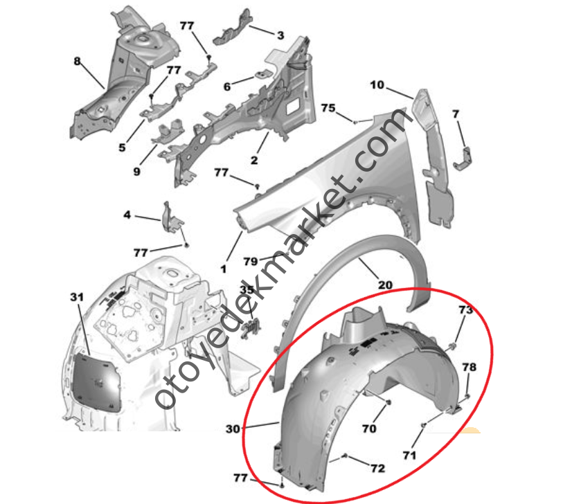 Peugeot 408 (2023-2024) Sol Ön Çamurluk Plastik Davlumbazı (Orijinal)