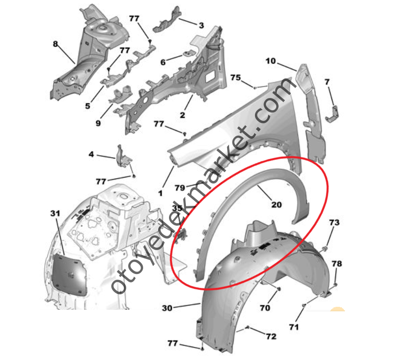 Peugeot 408 (2023-2024) Sağ Ön Çamurluk Plastik Koruma Çıtası / Dodik (Orijinal)