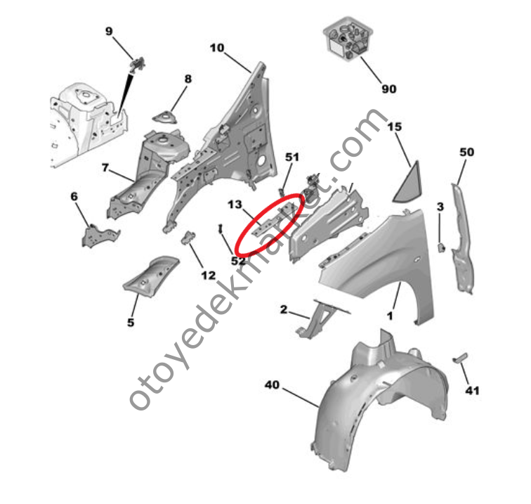 Citroen Berlingo (2019-2025) Sol Ön Çamurluk Bağlantı Sacı (Orijinal)