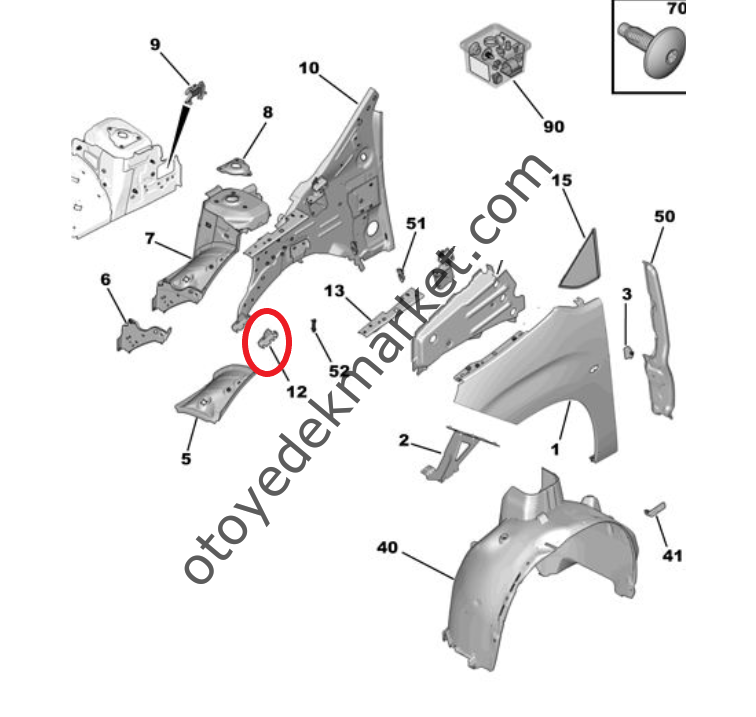 Citroen Berlingo (2019-2024) Sağ Çamurluk Bağlantı Ayağı (Orijinal)