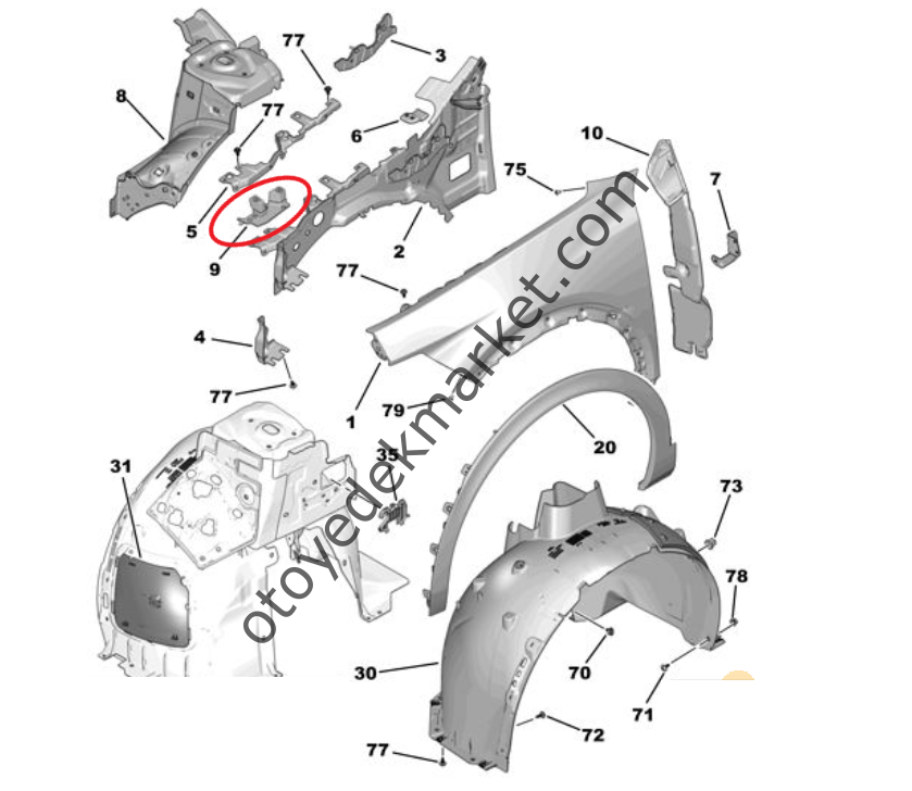 Peugeot 408 (2023-2024) Sağ Ön Çamurluk Uç Bağlantı Ayağı (Orijinal)