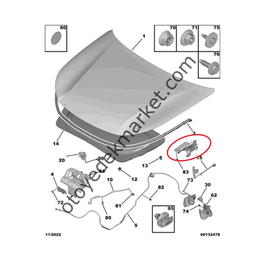 Peugeot 408 (2023-2024) Motor Kaputu Sol Menteşesi (Orijinal)