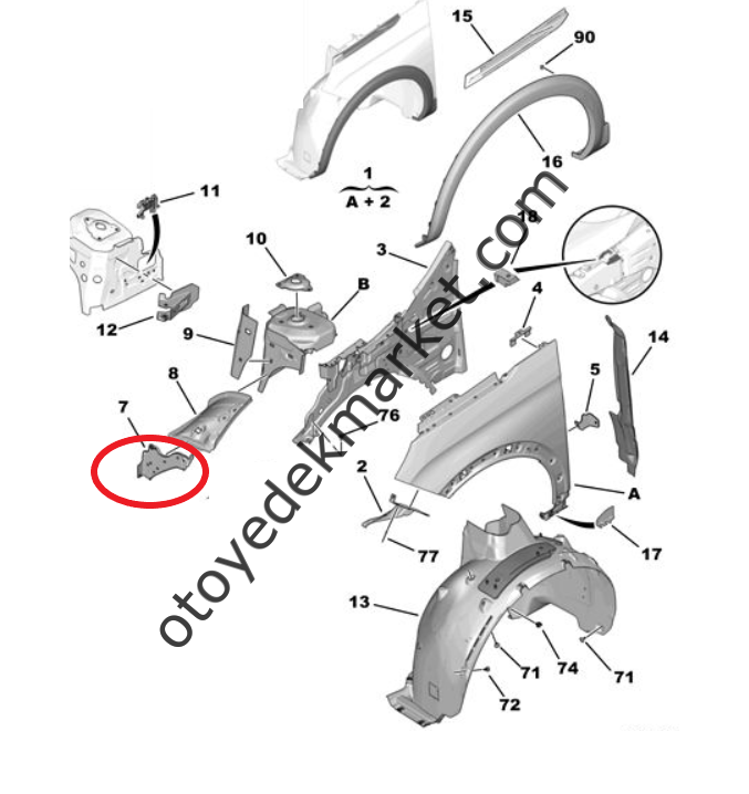 Citroen Berlingo (2019-2024) Sağ Ön Şasi Uç Sacı (Orijinal)