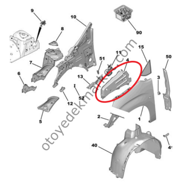 Citroen Berlingo (2019-2024) Sağ Ön Çamurluk İç Takviye Sacı (Orijinal)