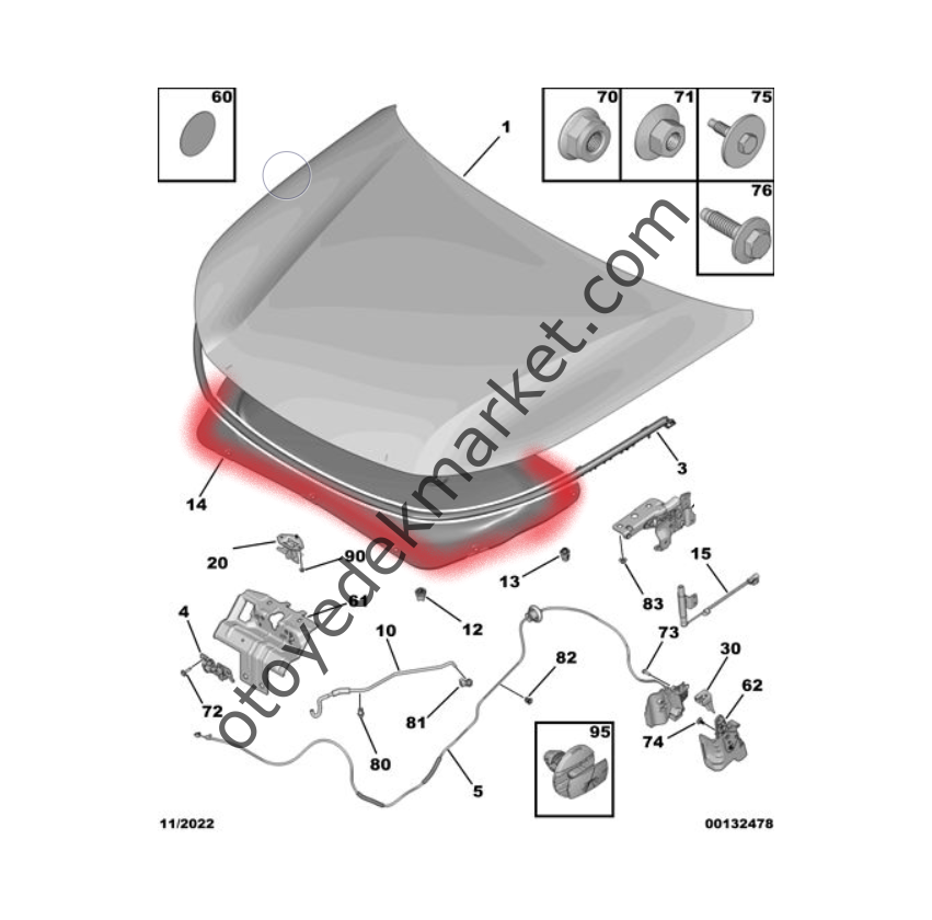 Peugeot 408 (2023-2024) Motor Kaput İzolatör Keçe Halısı (Orijinal)