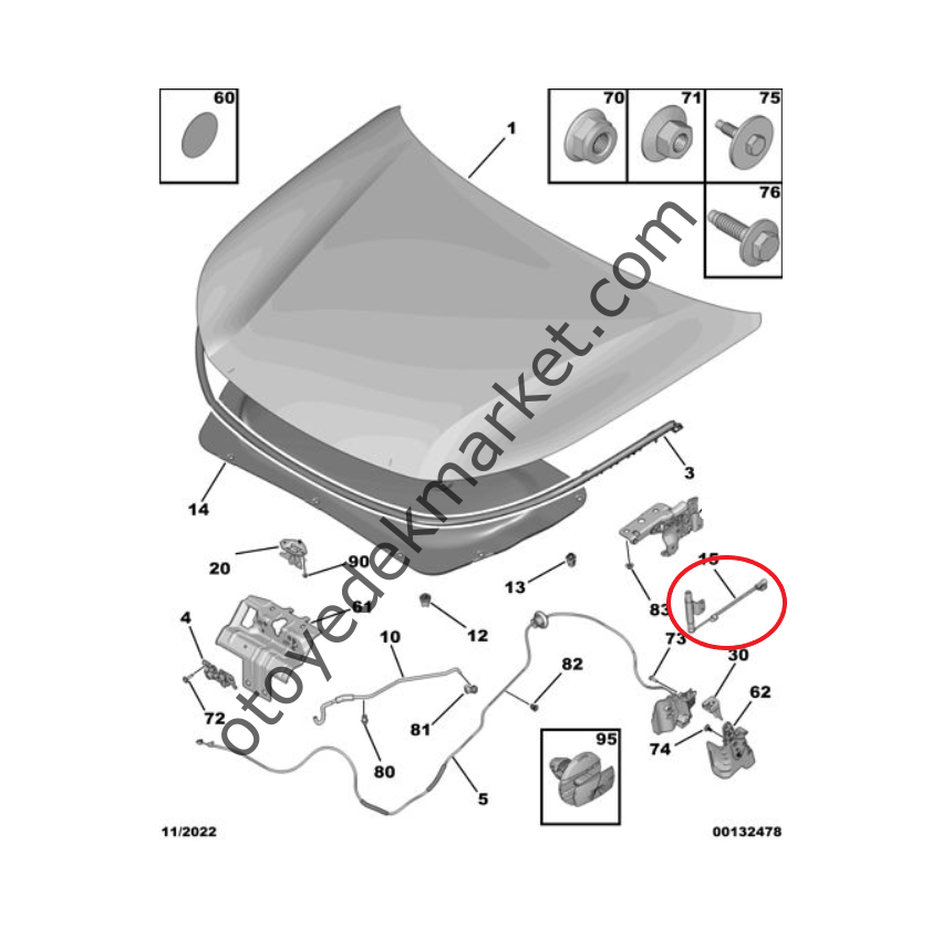 Peugeot 408 (2023-2025) Yayaya Çarpma Anına Motor Kaput Kaldırıcı Ateşleme, Sağ (Orijinal)