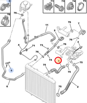 Citroen Berlingo (2008-2011) 1.6 Hdi Motor Su Radyatörü Üst Hortumu (Orijinal)