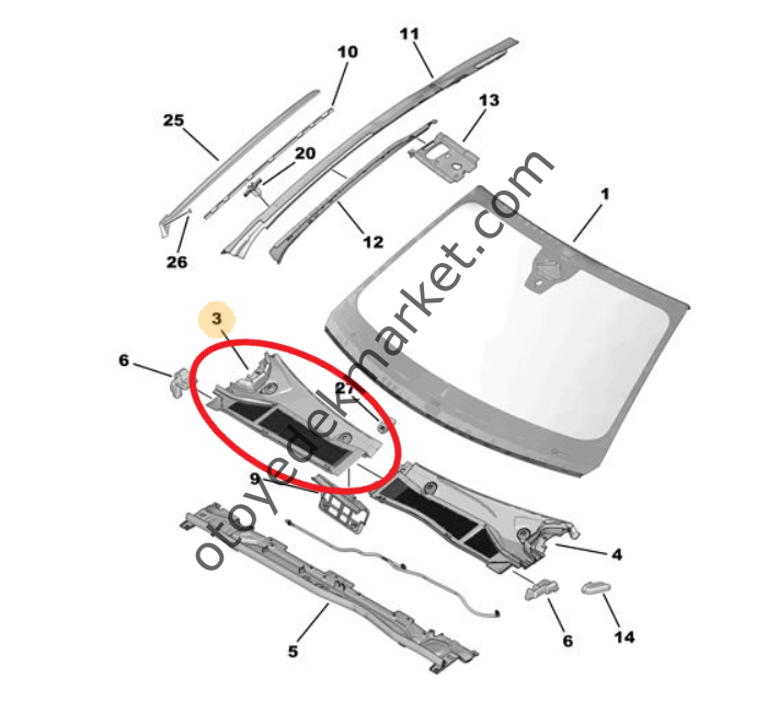Peugeot 408 (2023-2024) Ön Cam Sağ Izgarası (Orijinal)