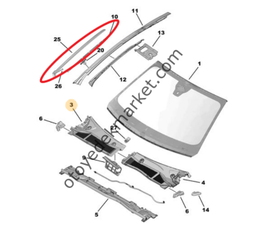 Peugeot 408 (2023-2024) Ön Cam Sağ Yan Çıtası (Orijinal)
