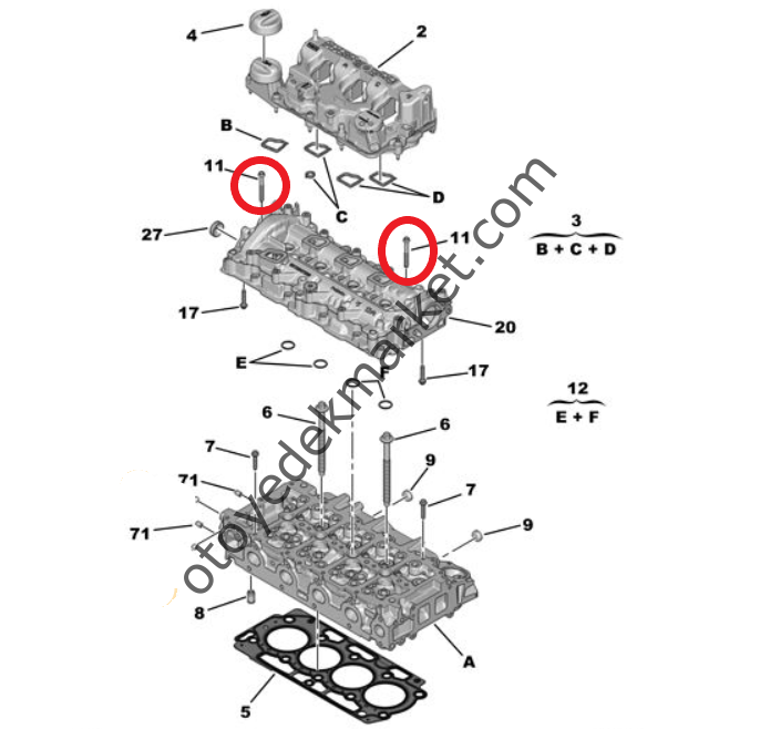 Citroen C-Elysee (2018-2024) 1.5 BlueHdi Silindir Kapağı Pullu / Flanşlı Civatası (Orijinal)