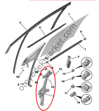 Citroen C3 (2017-2024) Sol Ön Kapı Cam Kriko Mekanizması (Orijinal)
