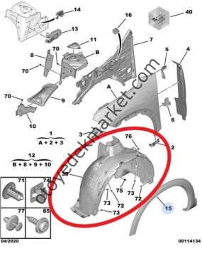 Citroen C5 Aircross (2022-2023) Sol Ön Çamurluk Davlumbazı (Orijinal)
