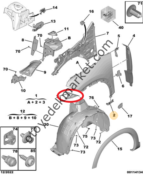 Citroen C5 Aircross (2019-2025) Sağ Ön Çamurluk Ön Bağlantı Ayağı (Orijinal)