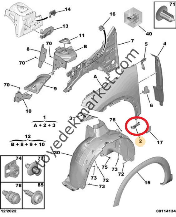 Citroen C5 Aircross (2019-2025) Sol Ön Çamurluk Alt Bağlantı Ayağı (Orijinal)