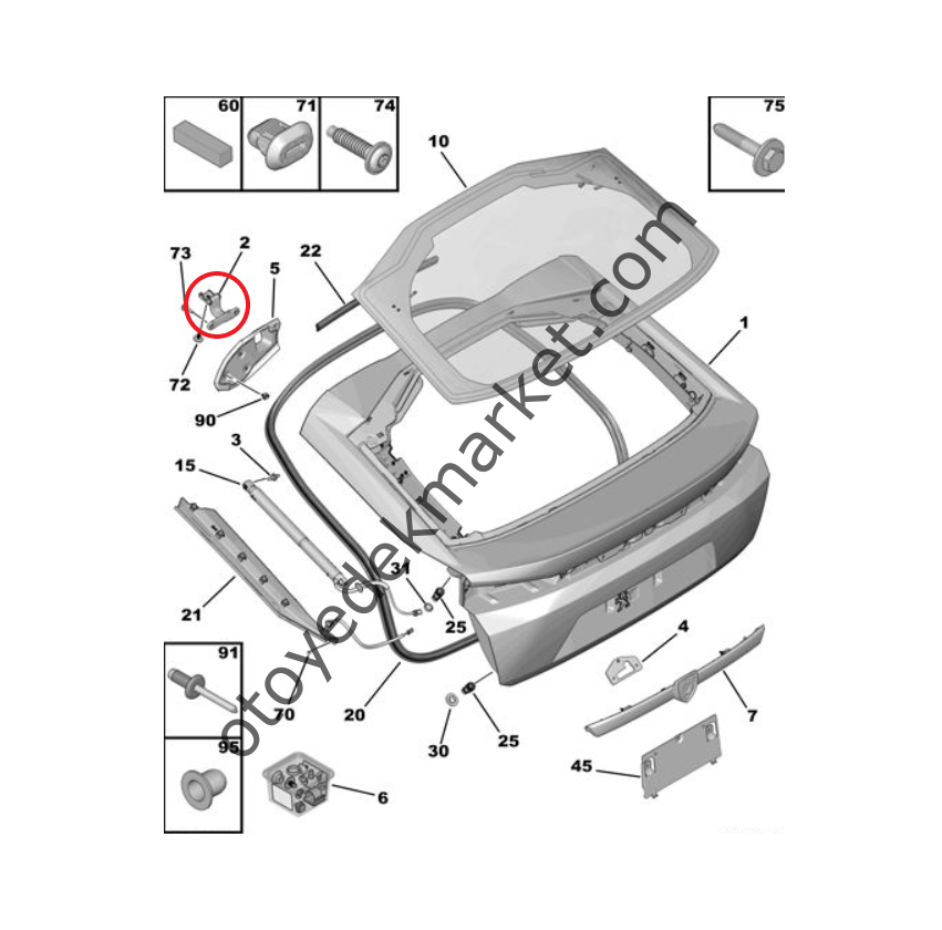 Peugeot 408 (2023-2024) Arka Bagaj Kapağı Menteşesi, Sol (Orijinal)