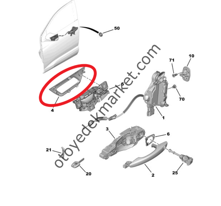 Peugeot 3008 (2016-2023) Sol Ön Kapı İç Açma Kolu Çerçevesi (Orijinal)