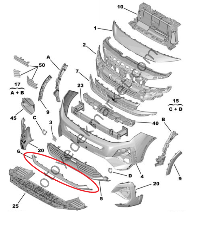 Peugeot Rifter (2024-2025) Ön Tampon Alt Plastik Çıtası (Orijinal)