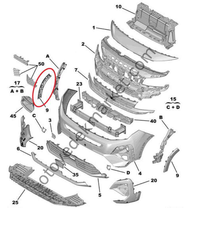 Peugeot Rifter (2024-2025) Ön Tampon Sağ Dodik Plastiği (Orijinal)