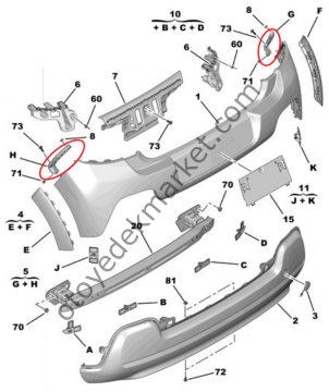 Citroen C3 (2017-2024) Arka Tampon Bağlantı Ayak Takımı (Orijinal)