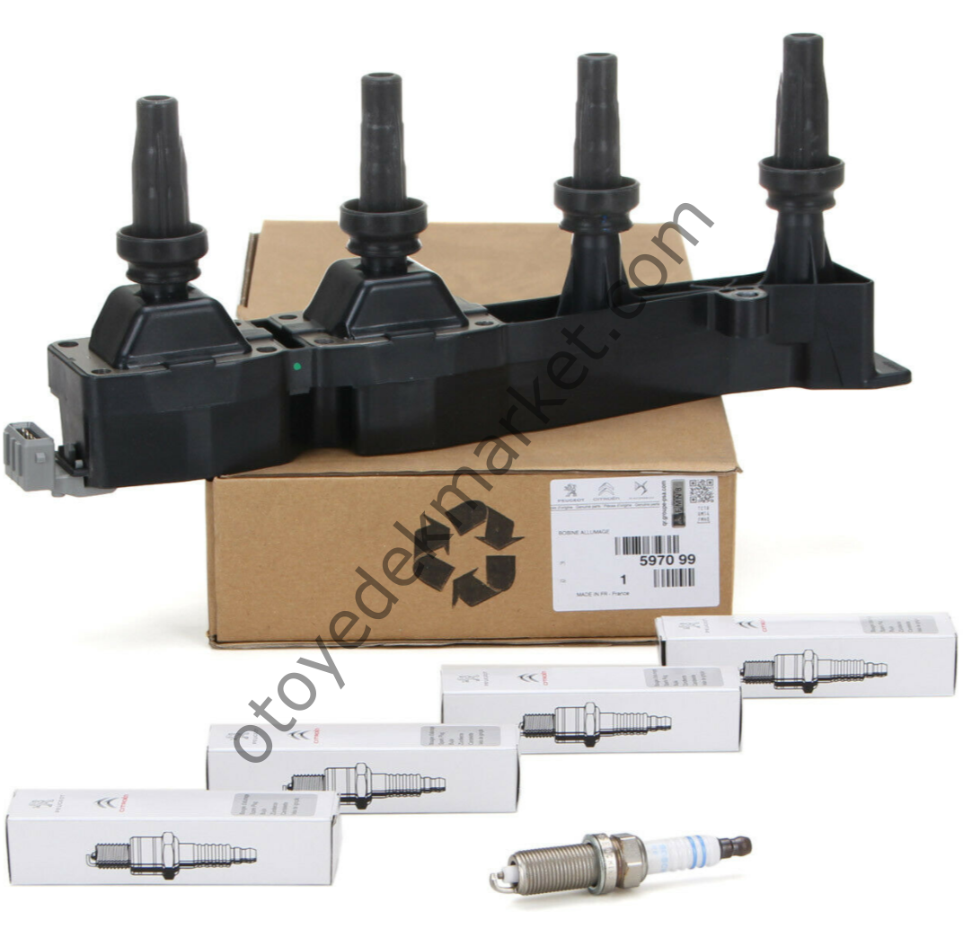 Citroen C4 (2004-2011) 1.6 Benzinli Bobin+Buji Seti+1 Adet Bobin+4 Adet Buji (Orijinal)