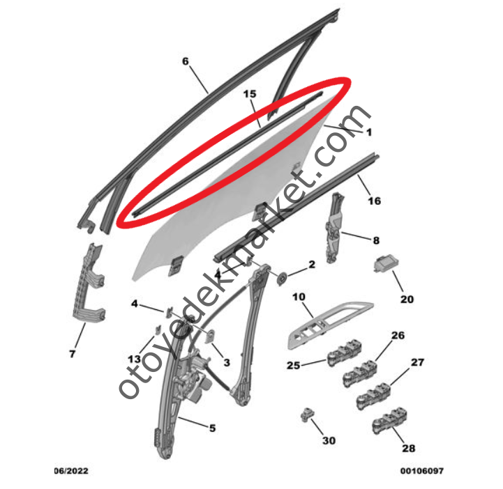 Peugeot 3008 (2016-2023) Sağ Ön Kapı Cam Dış Yatay Sıyırıcı Fitili (Orijinal)