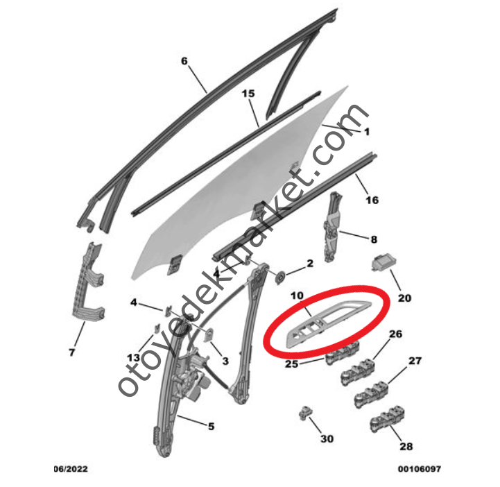 Peugeot 3008 (2016-2023) Sağ Ön Kapı Cam Düğmeleri Çerçevesi (Orijinal)