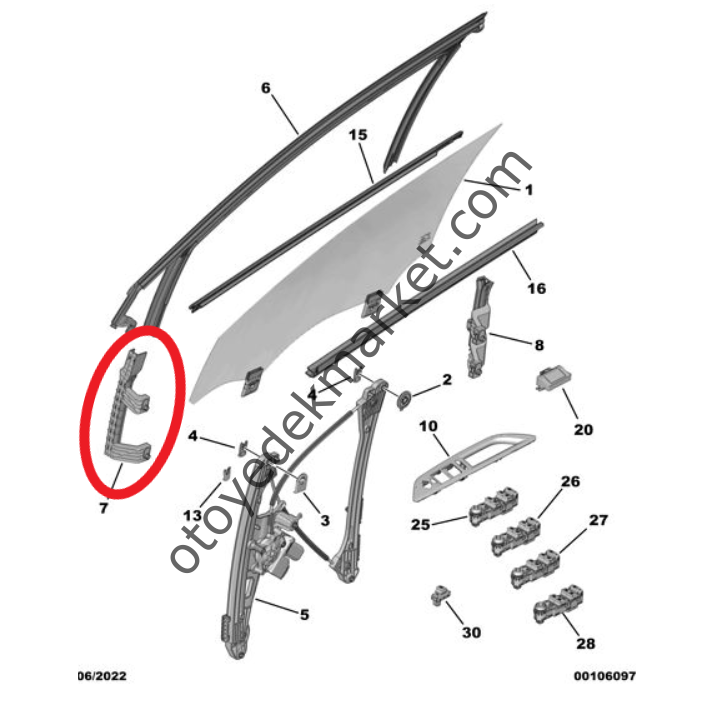 Peugeot 3008 (2016-2023) Sağ Ön Kapı Cam Kılavuz Kızağı (Orijinal)