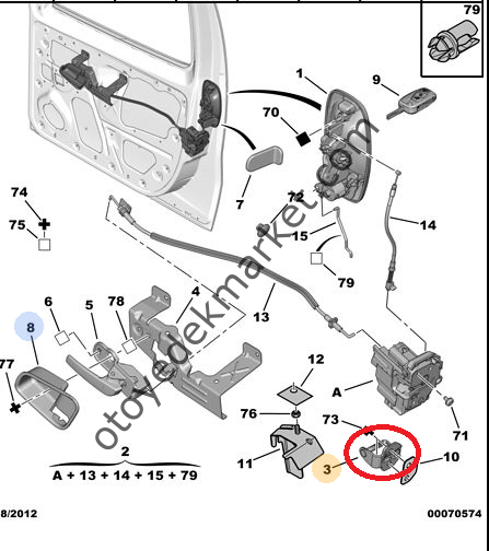PEUGEOT BİPPER (2008-2017) ÖN KAPI KİLİT KARŞILIĞI (ORJ.)