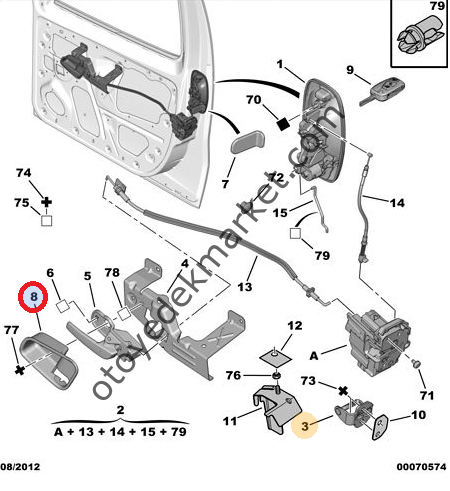 PEUGEOT BİPPER (2008-2017) SAĞ ÖN KAPI İÇ AÇMA KOL ÇERÇEVESİ