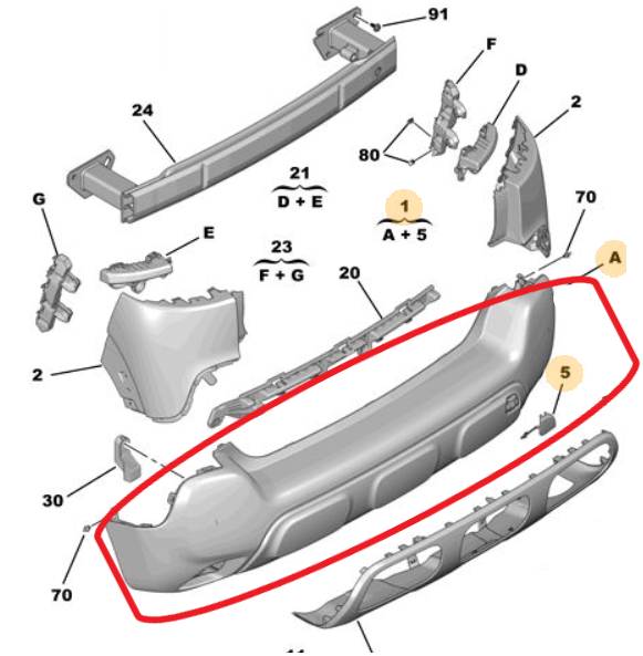 Citroen C3 Aircross (2022-2024) Arka Tampon (Orijinal)