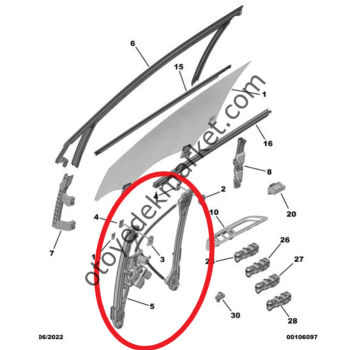 Peugeot 3008 (2016-2023) Sol Ön Kapı Cam Motorlu Krikosu (Orijinal)