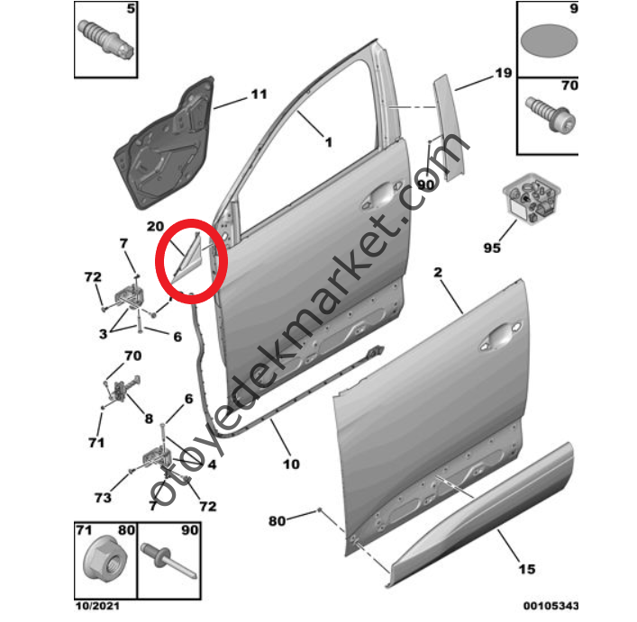 Peugeot 3008 (2016-2023) Sol Ön Kapı Kenar Plastik Üçgen Bakaliti (Orijinal)