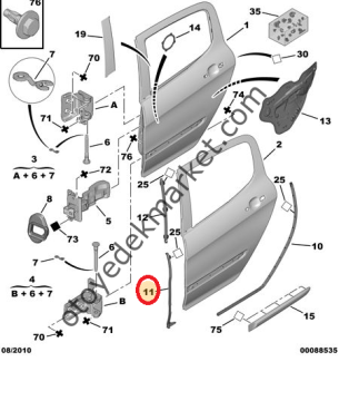 PEUGEOT 308 (2008-2014) KAPI KENAR FİTİLİ SAĞ