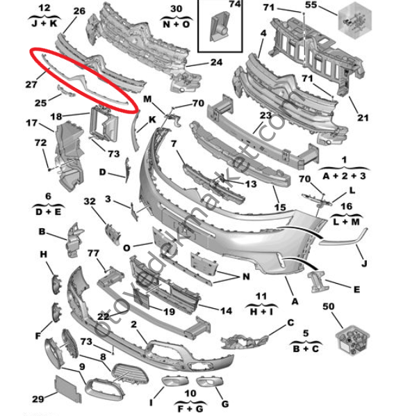 Citroen C5 Aircross (2019-2022) Ön Citroen Amblemi Altı (Krom Grisi) (Orijinal)