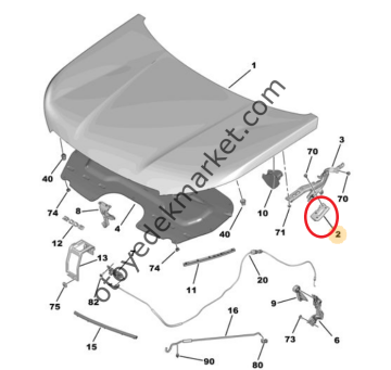 Peugeot 2008 (2020-2023) Motor Kaput Meteşesi Alt Bağlantısı, Sağ (Orijinal)