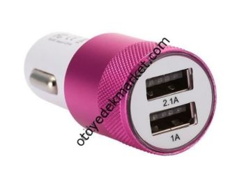 Space Çakmak Soketi Çift USB'li-Pembe