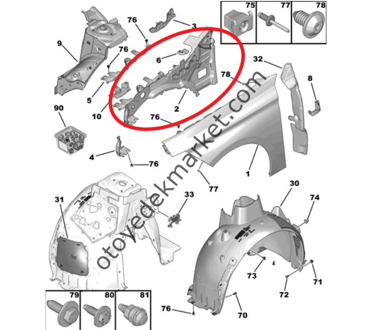 Peugeot 308 (2022-2023) Sağ Ön Çamurluk İç Sacı (Orijinal)