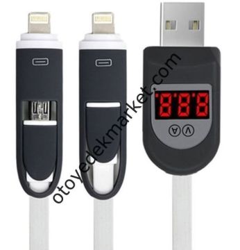 Space Voltaj Göstergeli Çok Fonksiyonlu Mikrofonlu USB'li Şarj Kablosu