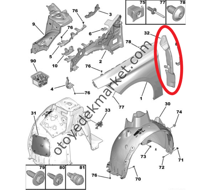 Peugeot 308 (2022-2023) Sağ Ön Çamurluk Arka Contası (Orijinal)