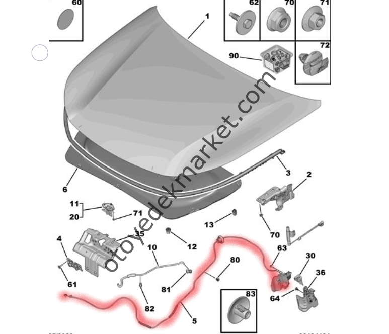 Peugeot 308 (2022-2023) Kaput Açma Kumanda Teli (Orijinal)