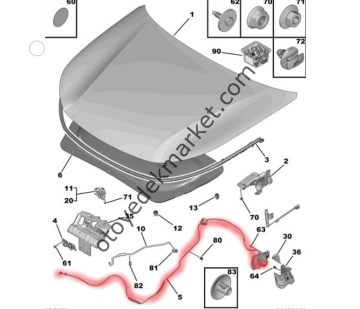 Peugeot 308 (2022-2023) Kaput Açma Kumanda Teli (Orijinal)