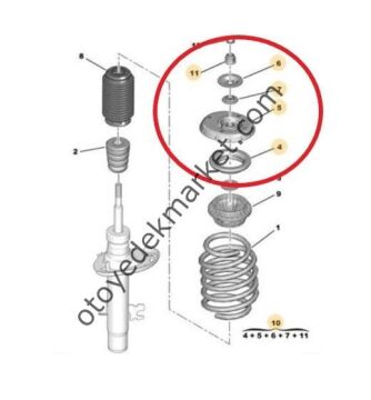 Citroen C3 - C3 Picasso - DS3 (2010-2016) Amortisör Tablası Kule Takozu Üst Komple Takım Rulmanlı (Orijinal)