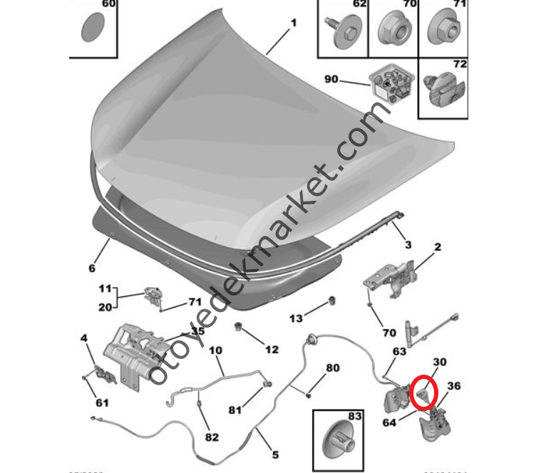 Peugeot 308 (2022-2023) Motor Kaput Emniyet Kancası Paleti (Orijinal)