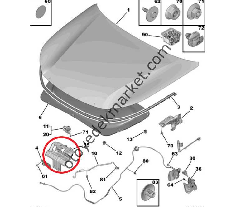 Peugeot 308 (2022-2023) Motor Kaput Emniyet Kancası Mesnedi (Orijinal)