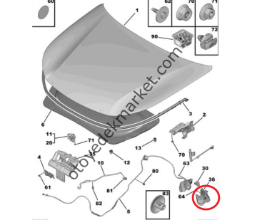 Peugeot 308 (2022-2023) Motor Kaput Açma Mandalı Mesnedi (Orijinal)
